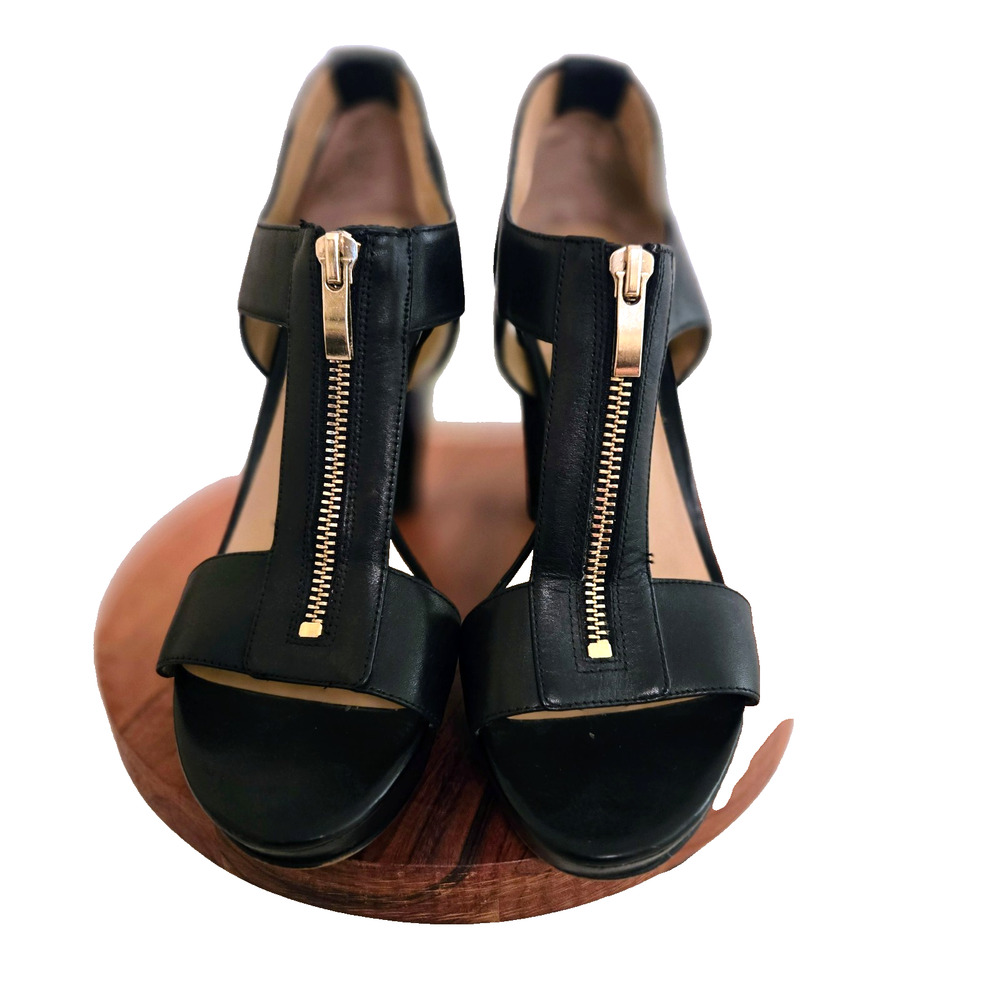 Franco Sarto Black Leather Open Toe Zip Up Sandals, Women’s Size 7.5 4” Heel - Picture 2 of 11